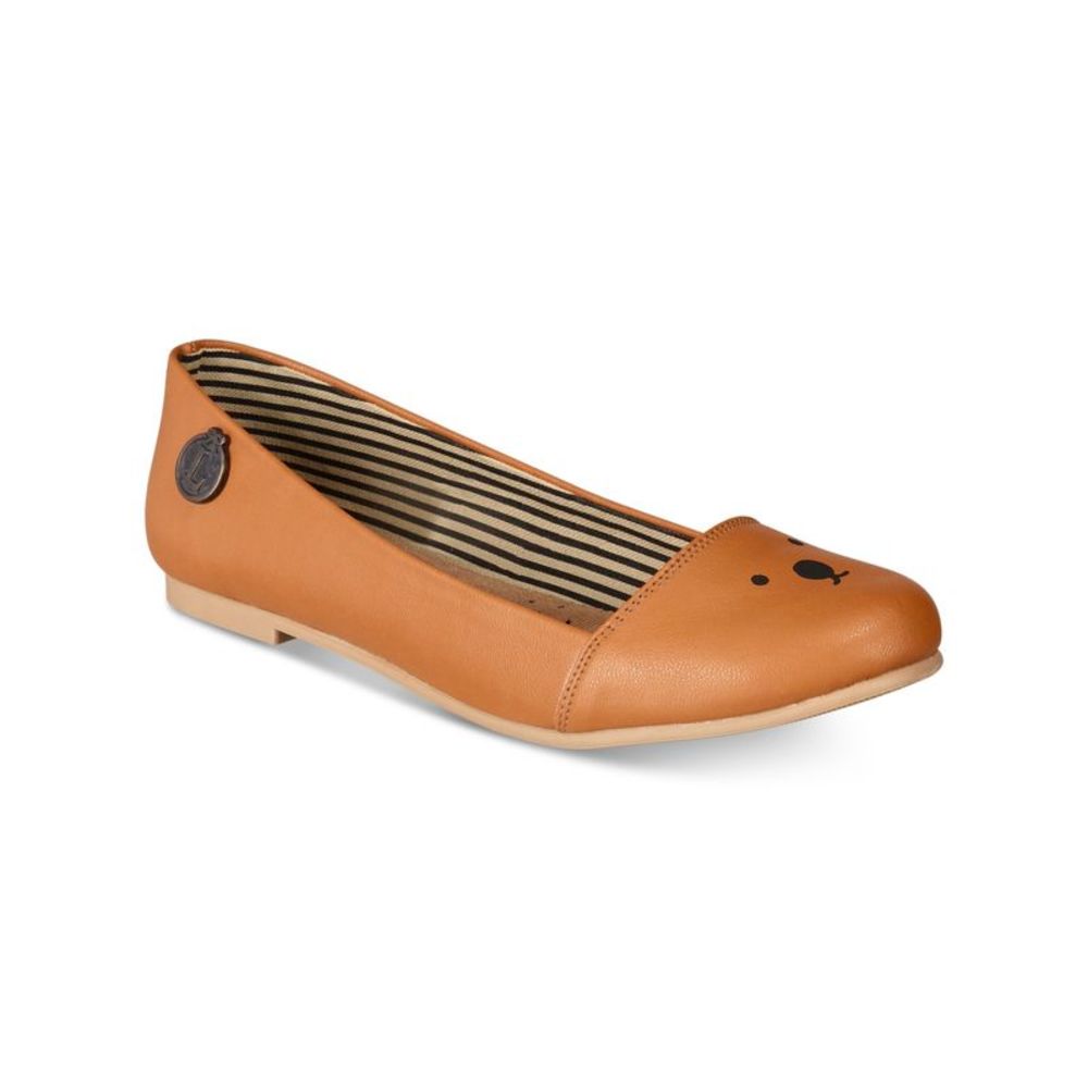 LOLY IN THE SKY Womens Beige Logo Critter Face Round Toe Slip On Loafers 7